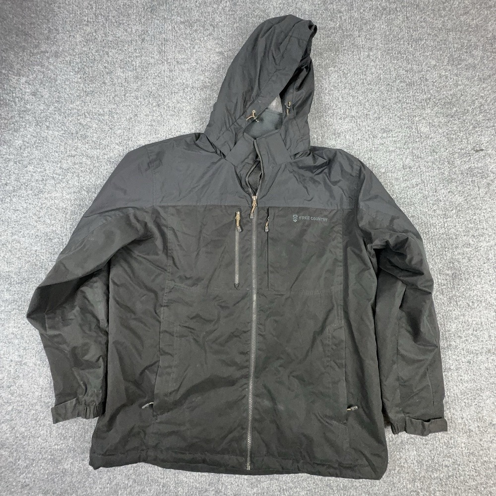 Free Country Jacket Mens XL Black Hooded Insulated Parka Pockets 154-M8214998